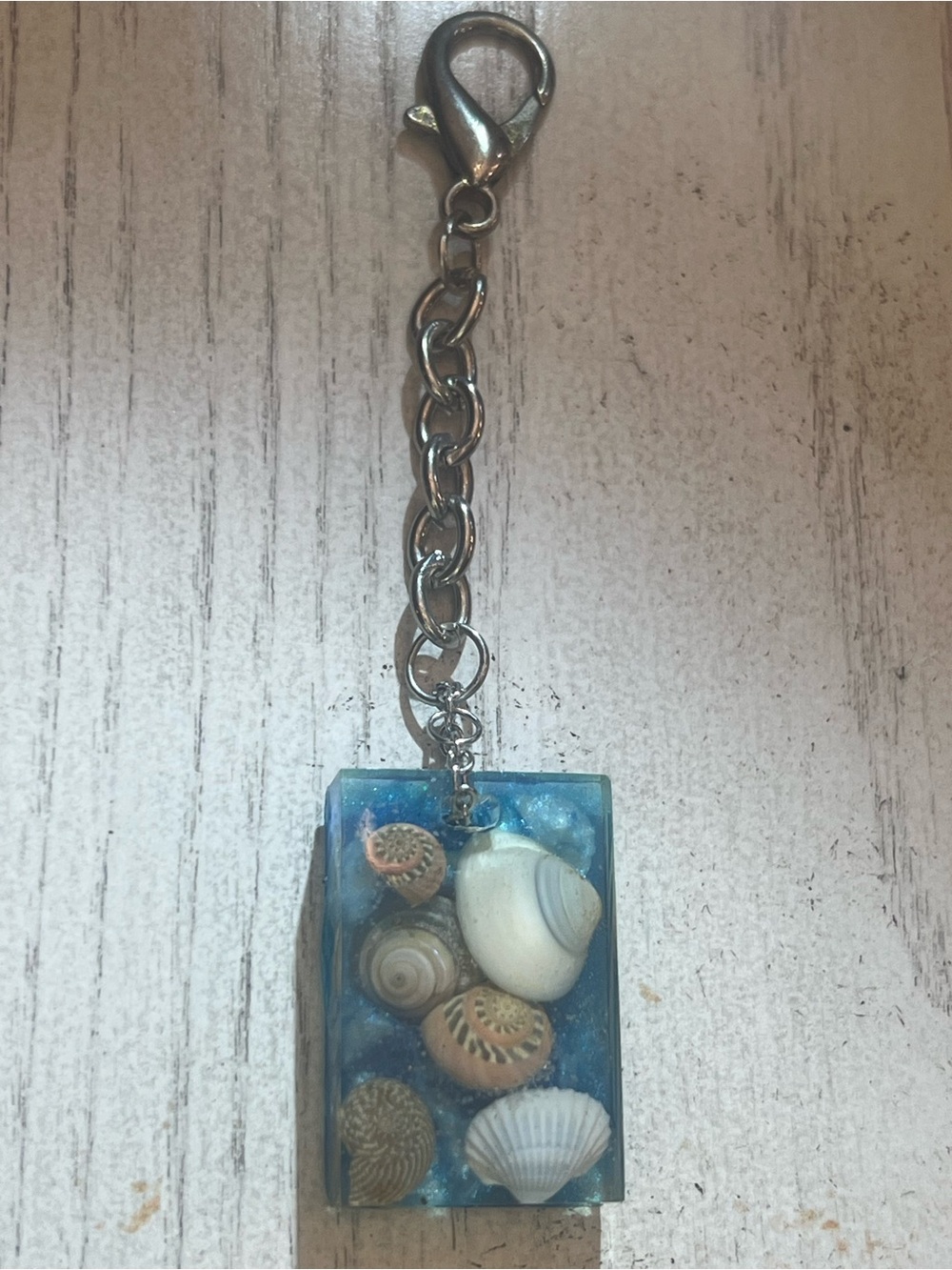 Handmade Seashell Resin Keychain Charm in Blue
